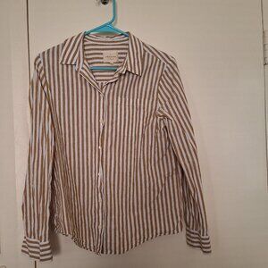 White and brown striped women's button-up